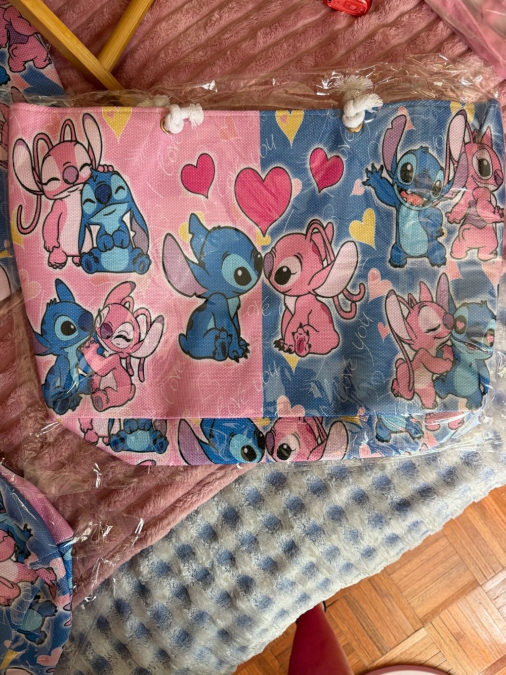 Pink & Blue Lilo & Stitch Character Canvas Tote 4 AVAILABLE
